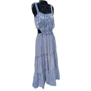 American Eagle Maxi Dress XL Gingham Tiered Cut Out Side Sundress Boho Festival